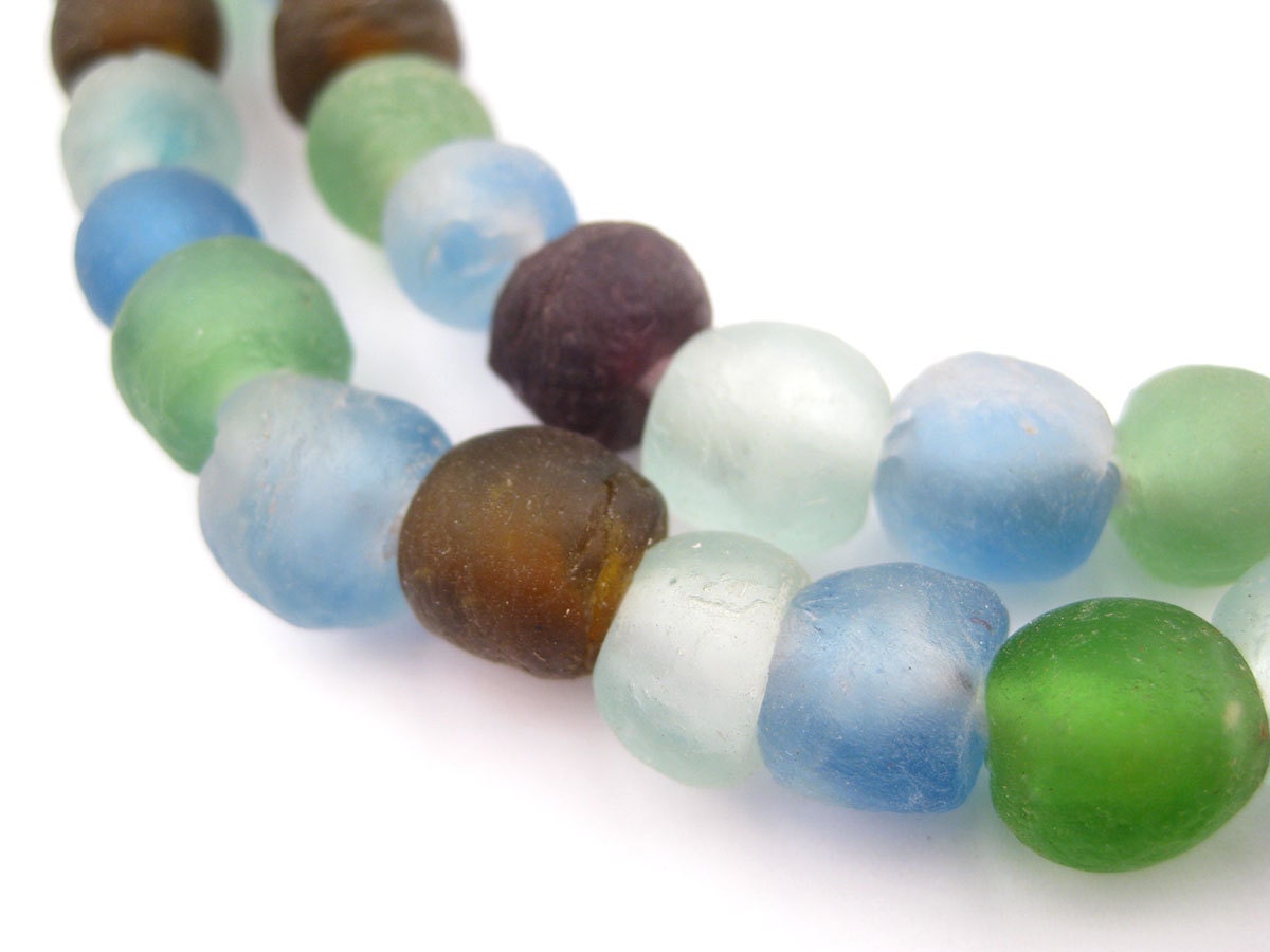 50 Recycled Glass Beads Multicolor African Beads 11mm