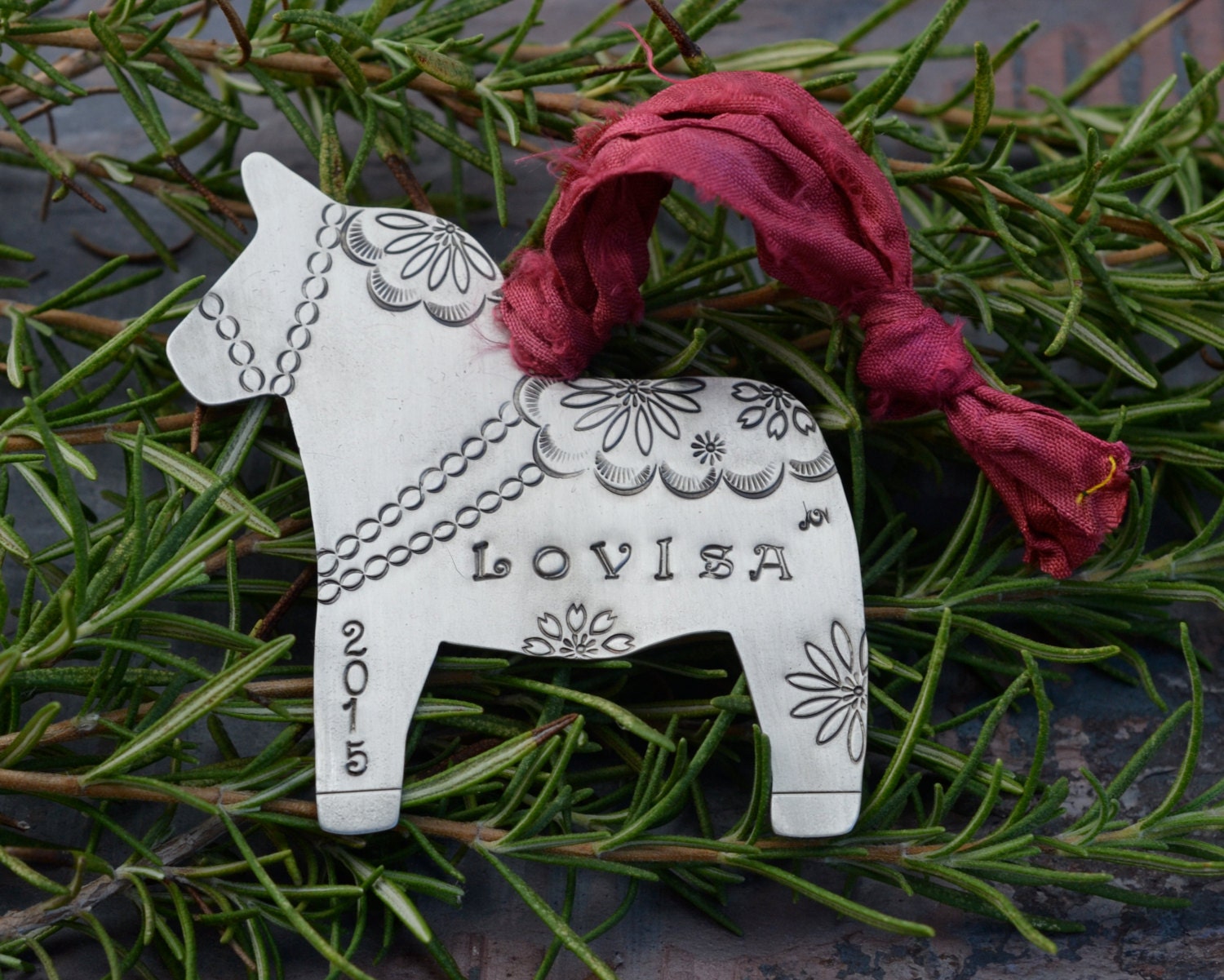 Metal Dala Horse Ornament Personalized in by AmyNicoleJewelry