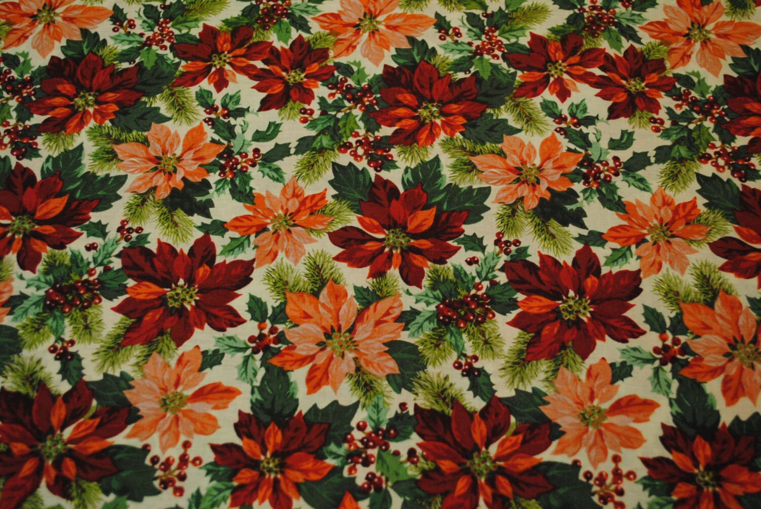 Holiday Poinsettias Cotton Fabric by monroe2830 on Etsy