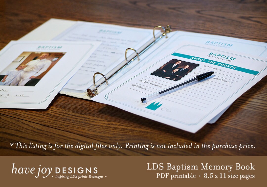 LDS Baptism Memory Book Printable 8.5 x 11 size pages