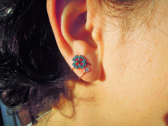 turquoise ear cuff earrings floral tragus by ellajewelrystore
