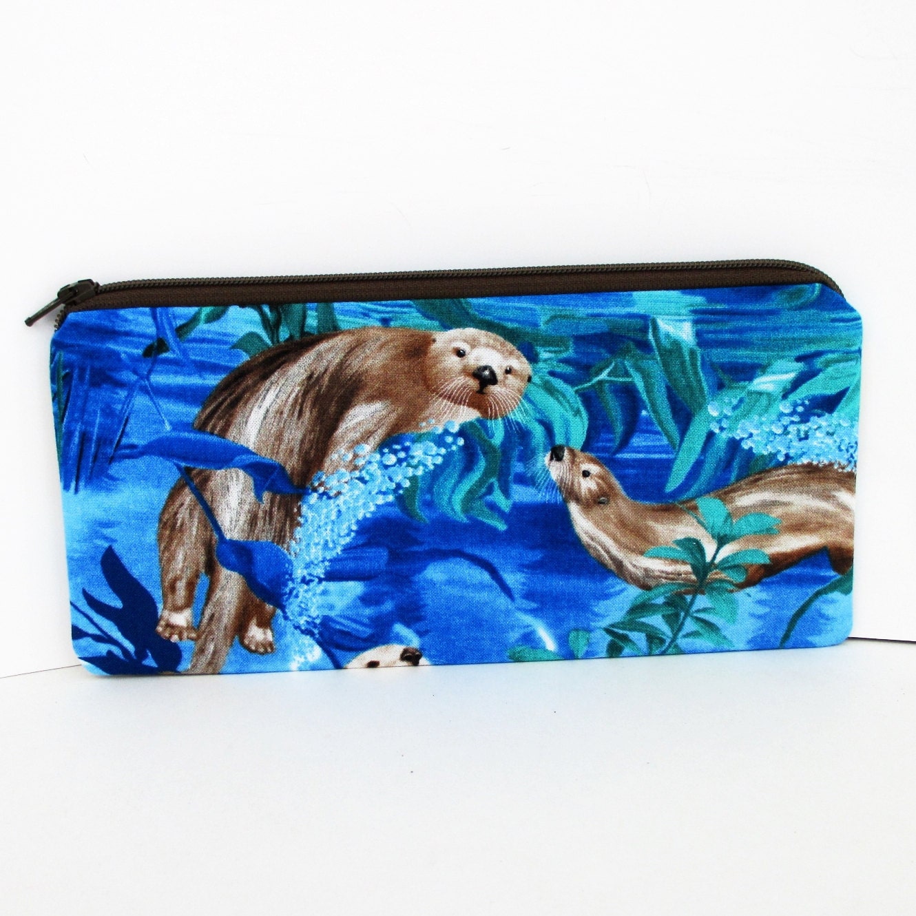 Sea Otter Pencil Pouch Long Zipper Pouch Blue Ocean Animals