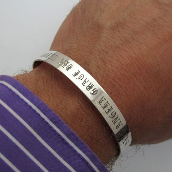 Custom Silver Bracelet for men Personalized Mens Cuff