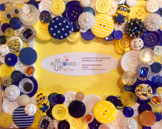 MINION Themed Button Picture Frame in Blue, Yellow and White for 4"x6" photo