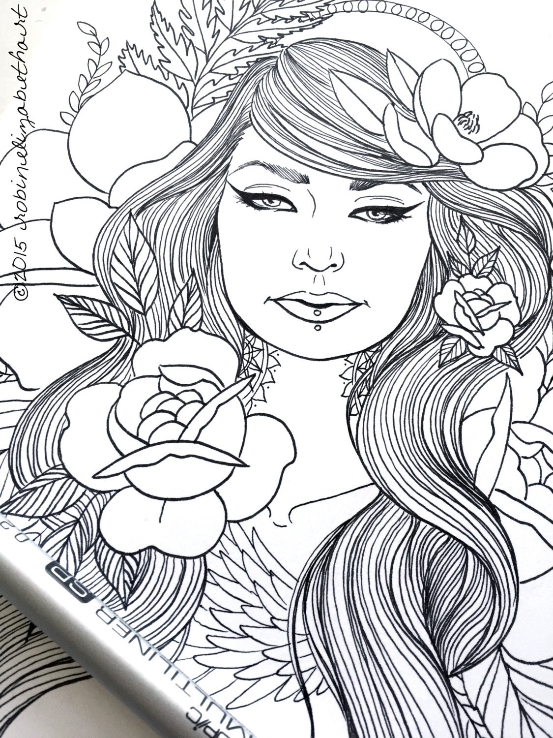 Girls with Tattoos Pack Adult Coloring Pages Magnolias