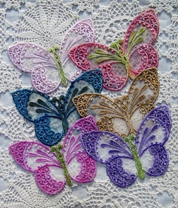 Lace Butterfly Applique Hand Dyed Crazy Quilt Embellishment
