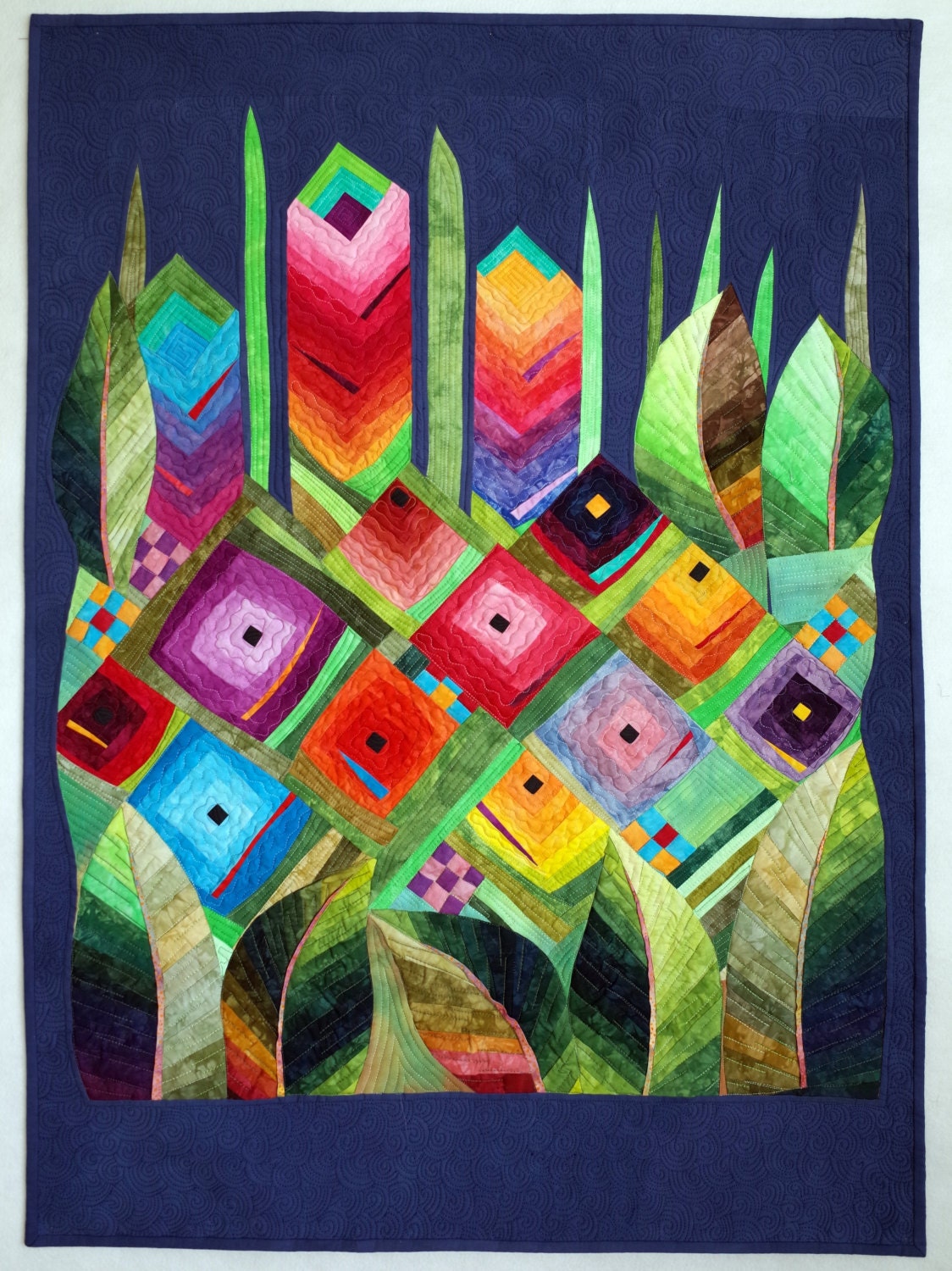 Art quilt abstract quilt wall hanging Rainbow Garden