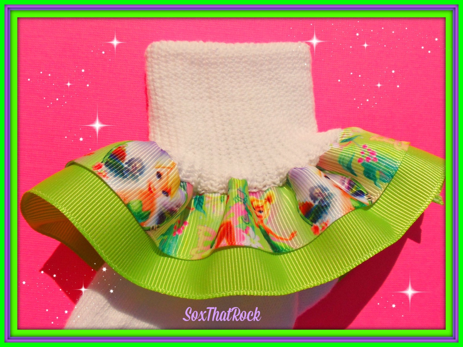 Tinkerbell inspired girls Double Ruffle Socks Great for
