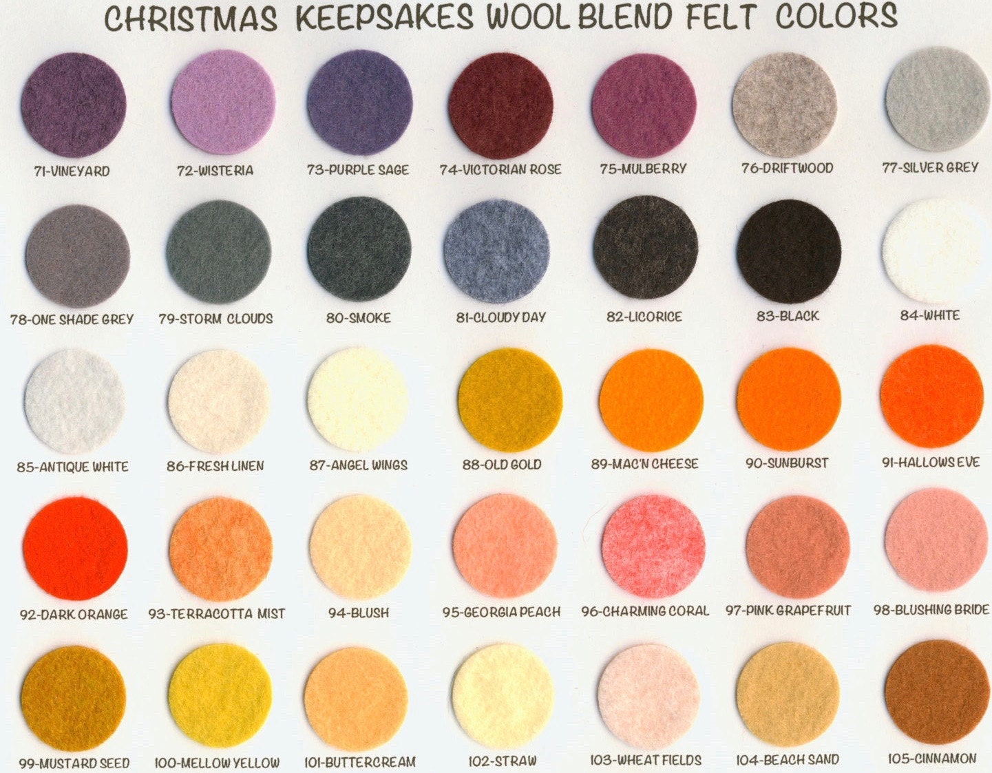 Wool Felt Sample Color Chart Wool Blend by christmaskeepsakes