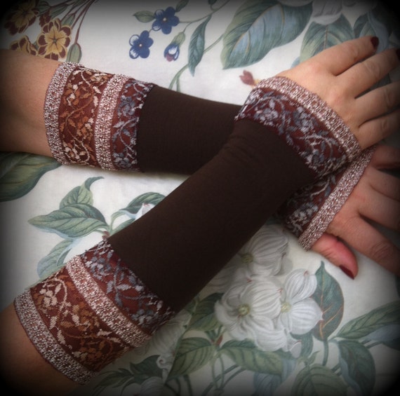 Gorgeous brown sleeves with lace Victorian gloves by galinesa steampunk buy now online
