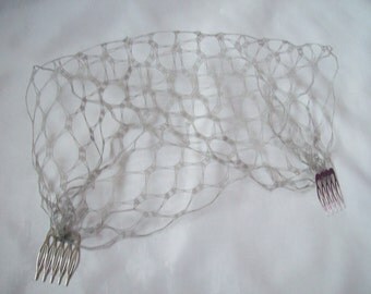Pewter Silver Grey Vintage Waffle Weave 1940's - 1950's Style Birdcage Bandeau Brides Wedding Bridal Veil - Comb Attachment