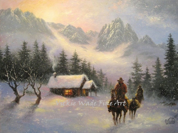 Verschneite hütte kunstdruck cowboys schnee berg hütte