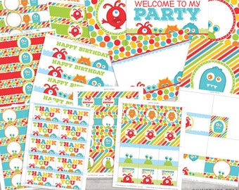 Monster Birthday Party - Monster Party Package - Monster First 1st Birthday, DIY Monster Party Printable Decor - INSTANT DOWNLOAD