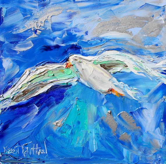 Original oil painting Seagull abstract palette by Karensfineart