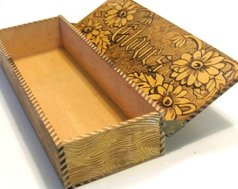 Antique Glove Box, Pyrography Decorated Glove Box, Wood Burned Glove Box, Antique Ladies Glove Box, Vintage Wooden Handmade Glove Box,