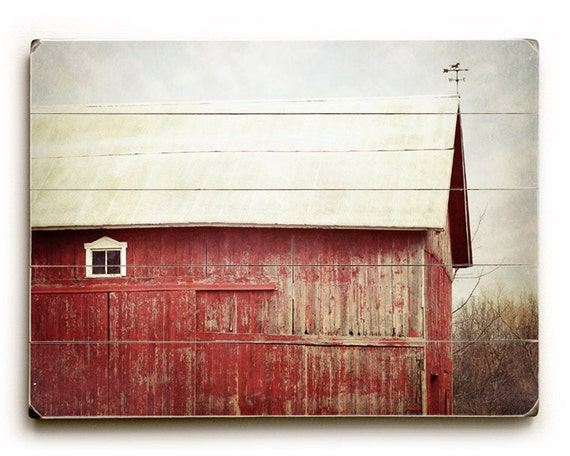 Modern Rustic Barn Art Wood Plank Art Red Barn on Wood