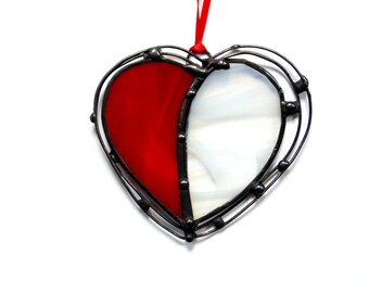 Stained glass heart, Red heart, heart ornament, sun catcher, heart suncatcher, glass suncatcher, window decor, glass art, light catcher
