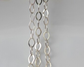 Hammered Flat 925 Sterling Silver Diamond Cable Designer Chain,1 ft - 12 inches, 3.6x2.6mm