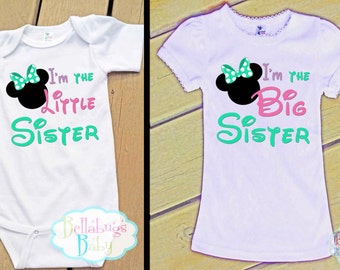 Minnie Mouse Big Sister Little Sister Outfit - Bodysuit or Tshirt - Photo prop - Newborn