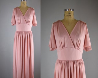 1970s Vintage Dress l 70s Peach Jersey Maxi Dress