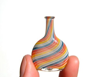 Rainbow Stripes Flat Bottle, Hand Blown Glass Miniature