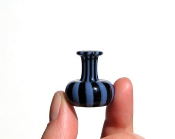 Miniature Vase in Black and Periwinkle Stripes, Hand Blown Glass