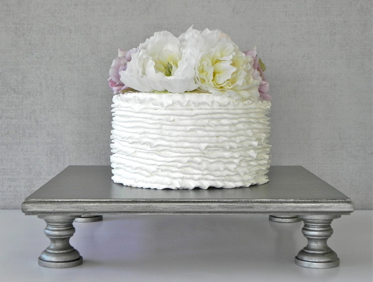 Silver Cake Stand 18 Square Wedding Cupcake Aged Vintage