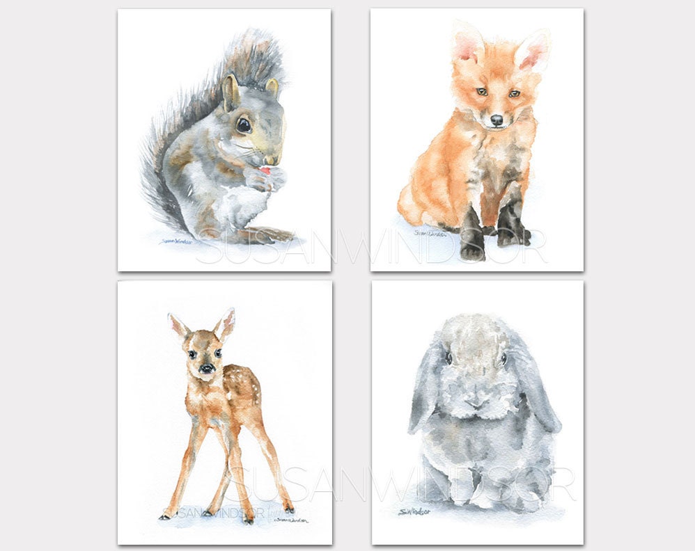 Download Woodland Watercolor Animal Art Prints Nursery Childrens Room
