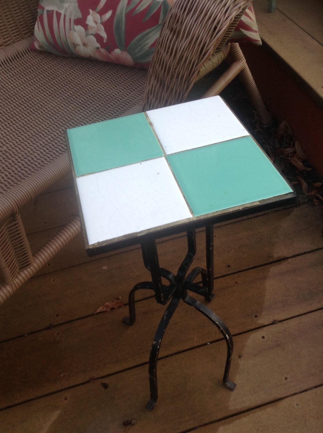 Vintage Wrought Iron Accent Table Tile Top Table Ceramic tile top table