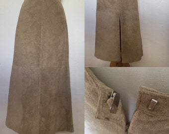 Vintage 90s / Tan / Suede / Leather / Long / Skirt / Large