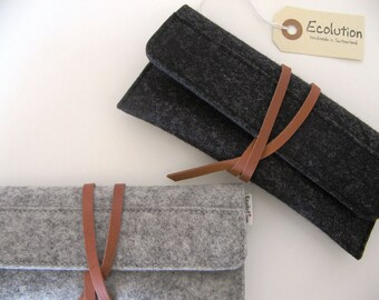 Minimalist wool felt leather case-sunglasses-pencil case-grey-handmade-soft-multi functional -durable-eco friendly-great gift