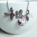 Purple Owl Necklace. purple porcelain owl and berry branch necklace.