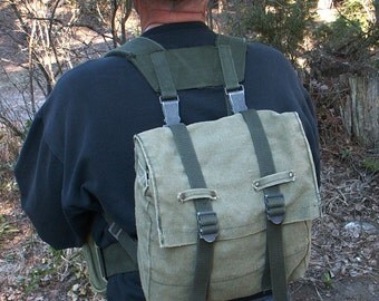 Military Canvas Backpack Side Pouches Harness System