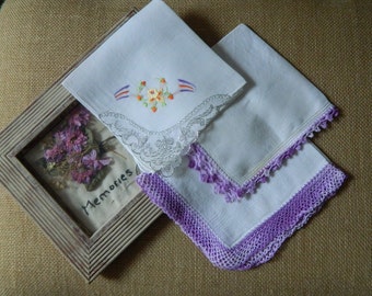 3 Vintage Hankies Good Vintage Condition Lot 2727