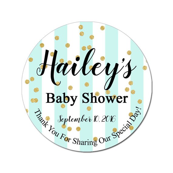 Custom Baby Shower Labels Personalized Mint Green Stripes and