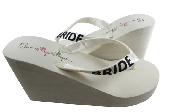 Bride Wedge Flip Flops Ivory black glitter wedge flip flops