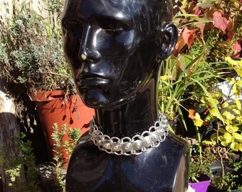 Choker Necklace, Recycled Ring Pulls, Aluminium, Stainless Steel, Riveted, Quality Metal Necklace, Silver Color, Forged Steel Clasp