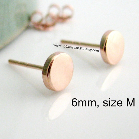 Rose gold stud earrings flat disc stud earrings fake gauge