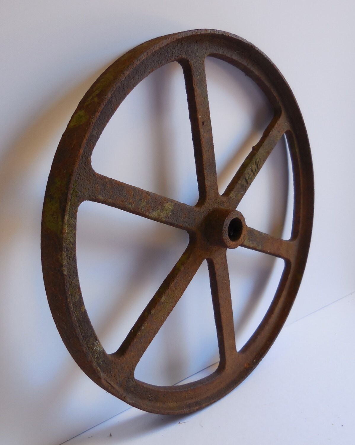 Antique Metal Wheel Cast iron Pulley Cog Mossy by SalvageRelics