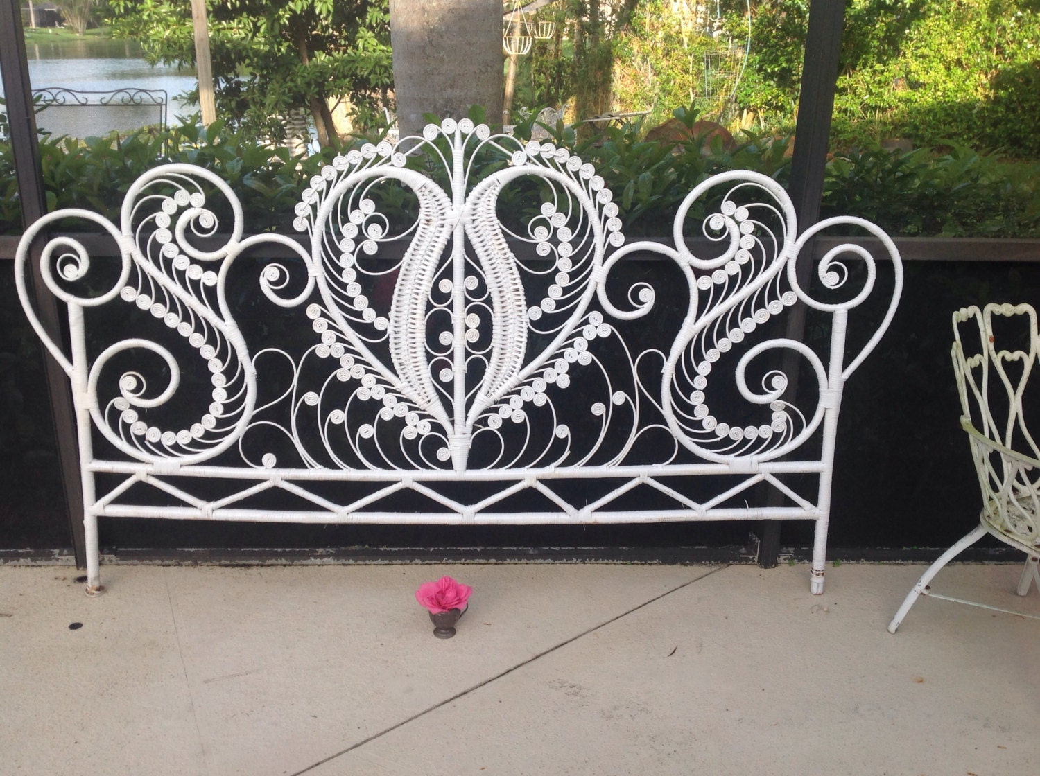 BOHEMIAN WICKER SCROLL Headboard / Vintage Bohemian Shabby Chic Wicker