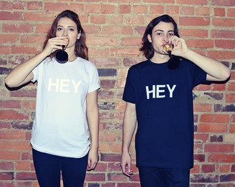 Reflective HEY T-shirt | 3M Typographic Unisex Tee | Graphic Black and White Aesthetic | Tumblr EDM Rave Clothing | Glow in The Dark
