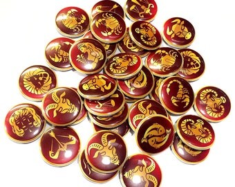 Zodiac, 1" Buttons, Zodiac Pins, Horoscope, Zodiac Party Favor, Zodiac Embellishments, Zodiac Craft Supplies, Horoscope Theme, Zodiac Theme