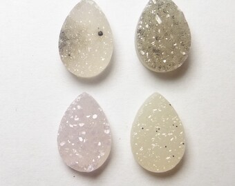 Jeweller's Pack - Natural White Druzy Agate Cabochons - - Gemstone Supplies - 8 x 12mm Pear Cabochon - FM33