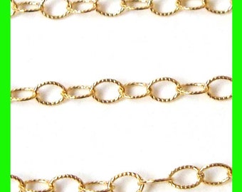 2.8mm x 2mm 14k yellow Gold Filled pattern texture cable loose chain sold by foot Gch24