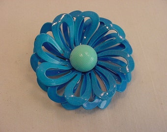 Vintage Blue Metal Flower Blossom Brooch 15 - 24