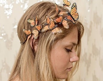 Orange Monarch Butterfly Crown - princess, fairy,forest,renaissance