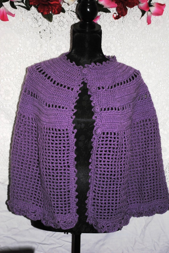 Vintage Purple Crochet Handmade BED JACKET / CAPE Free