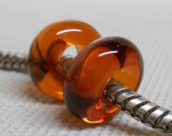 SRA Handmade Lampwork Bead Pair Charm Bracelet Beads Transparent Topaz