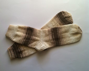 Hand Knit Soft & Warm Men's Acrylic Striped Socks Size 10 - 10.5 (10.75" length) Warm Striped Socks, Knitted Men's Socks, Knit Socks