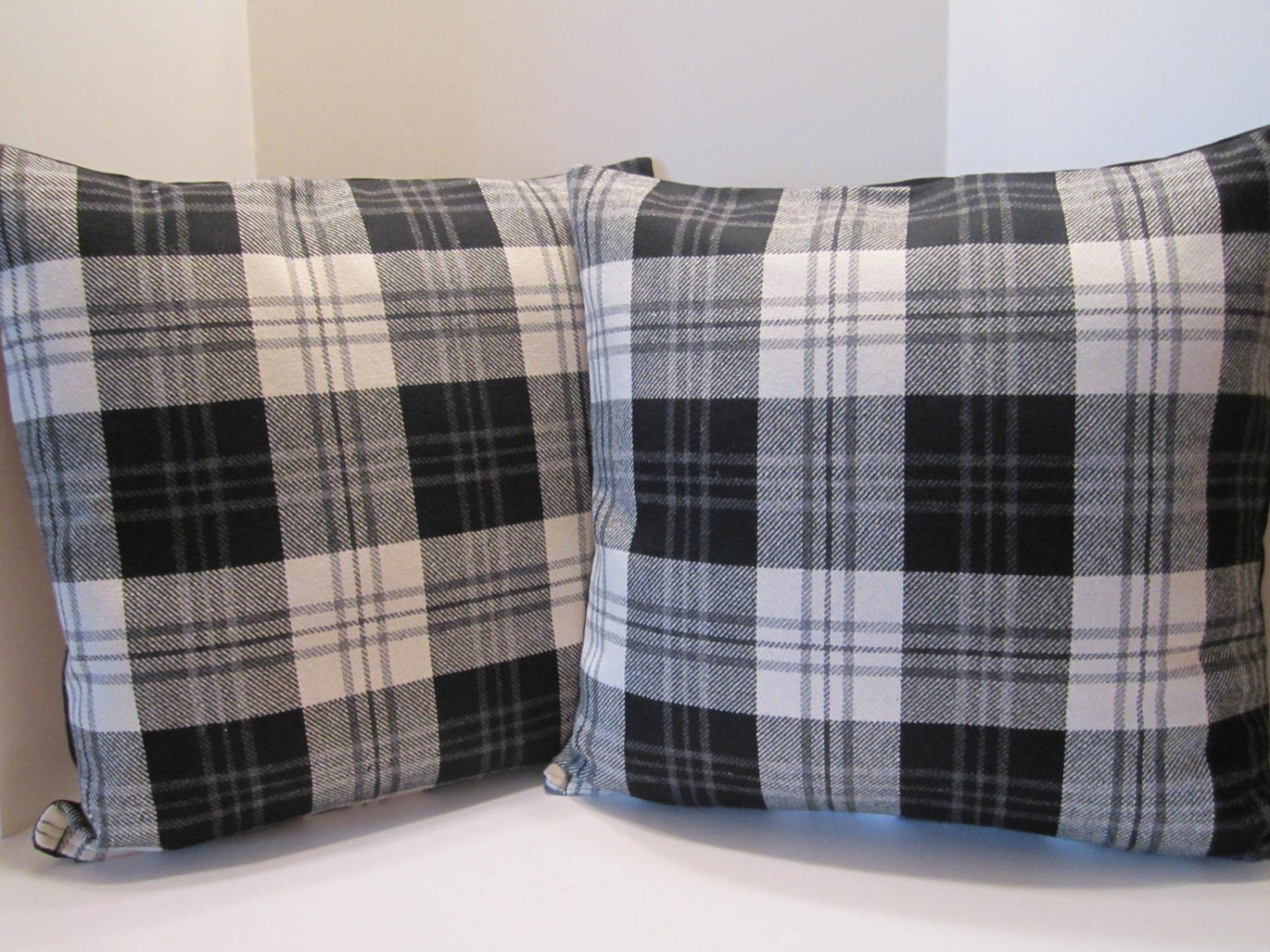 Wool Plaid Pillow Cover Black and White Plaid by VKVDesigns